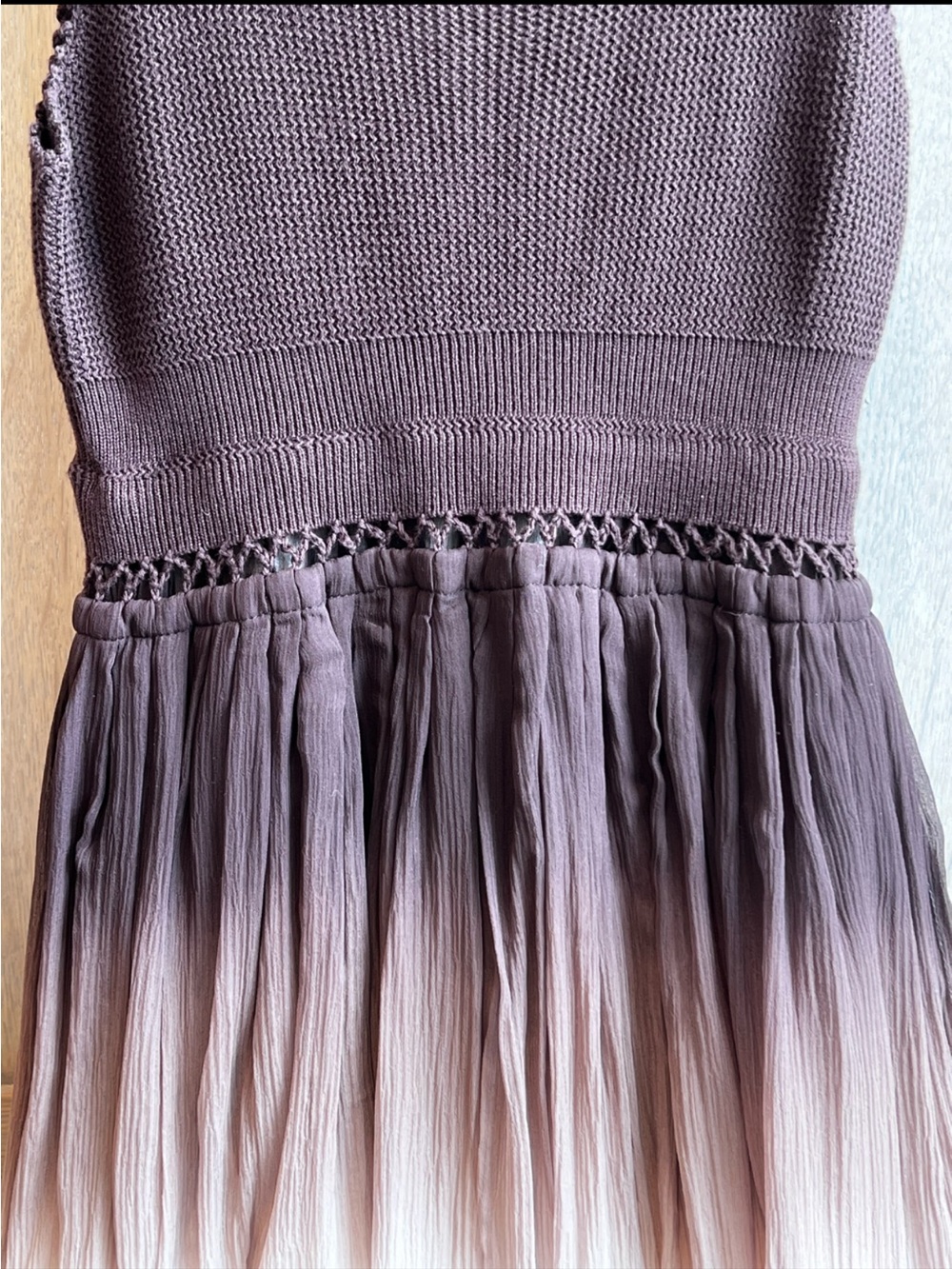 ALICE + OLIVIA Tula Silk Ombre Dress XS Brown Cream Crochet Lace Boho Resort - Picture 10 of 16